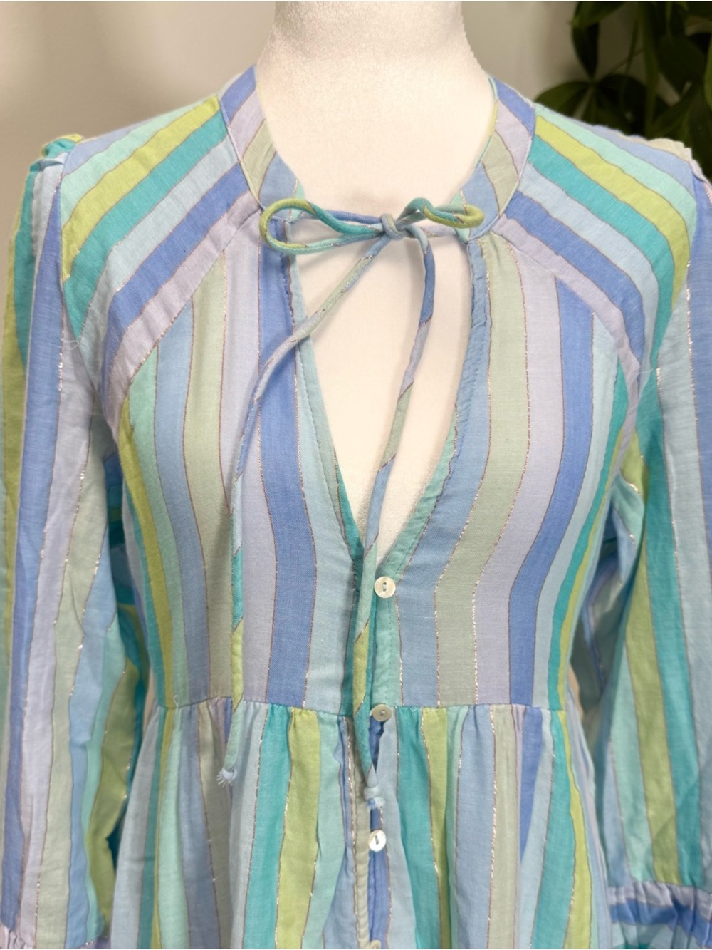 Anthropologie Coastal Boho Celandine Blue Sea Stripe Maxi Dress NWT S Flowy - Picture 6 of 11